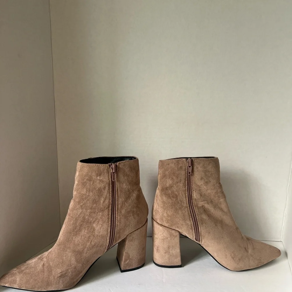 Fashion Nova Tan Suede Ankle Booties